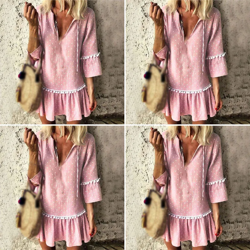 2019 новинка женские повседневные свободные с узором в горошек рюшами v-образным