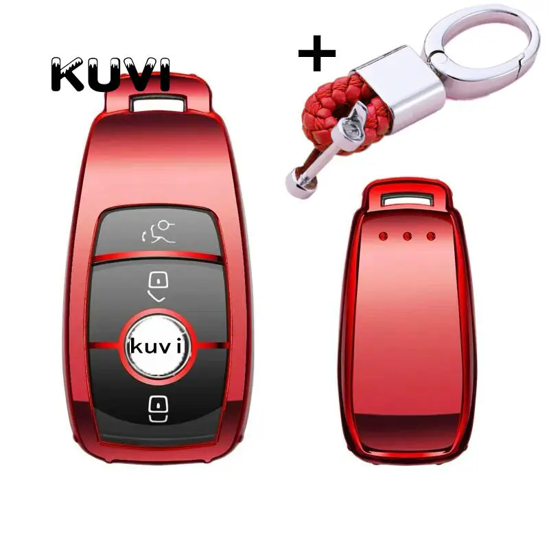 red with keychain Красочные ТПУ автомобильный чехол для ключей сумка защитный брелок для Mercedes Benz E Class W213 S class аксессуары - Название цвета: red with keychain