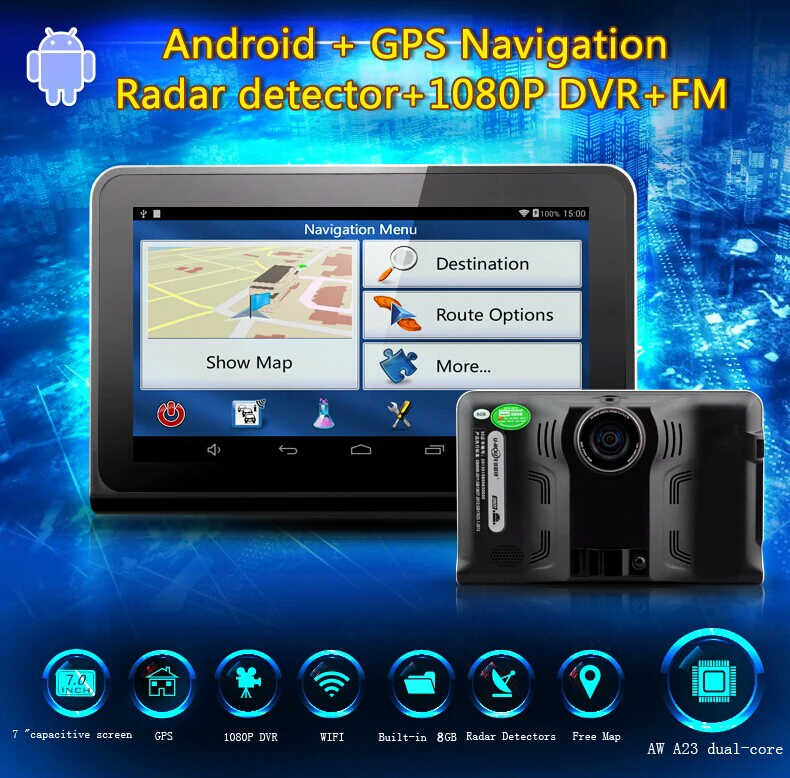 Junsun Автомобильный GPS навигатор 7 &quotAndroid навигация радар детектор с