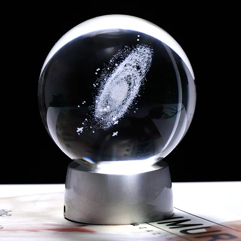 Base and galaxy ball 3D с украшением в виде кристаллов планета, шар подарок для астрофиле Стекло Солнечный Системы мяч с заряжаемый светодиодный база подарок для детей на день рождения - Цвет: Base and galaxy ball