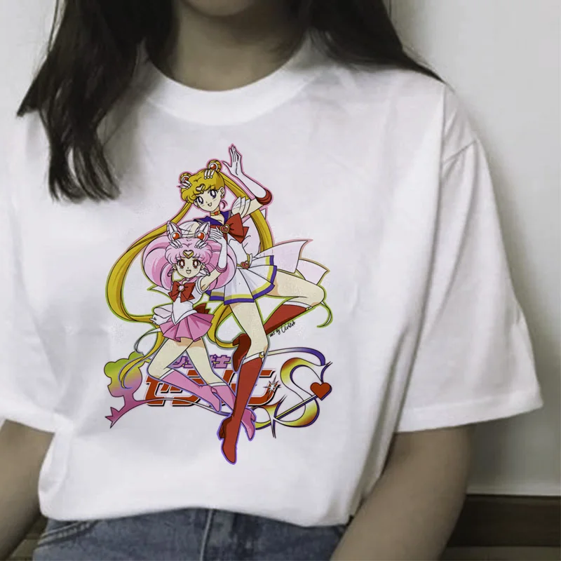 Сейлор Мун футболка Летняя Harajuku Женская футболка сладкий принт Ullzang футболка Kawaii Женский Топ Тройники короткий рукав рубашки Графический - Цвет: 5767