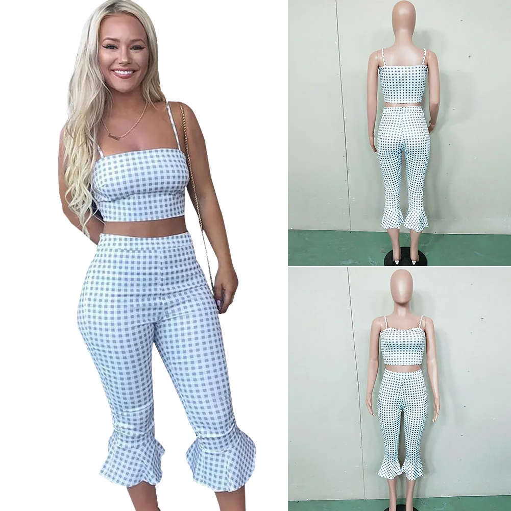 Fabala Camisole летний топ + брюки с принтом укороченные комплект Dotfashion оборками для