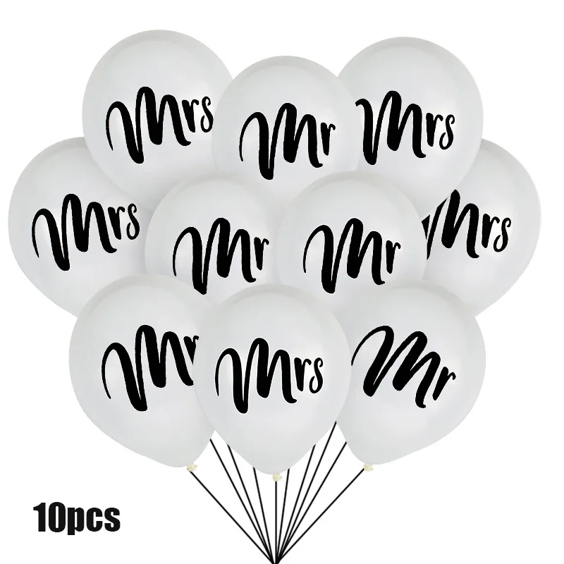 balloon 10pcs 10 шт. только что замужние шары Mr& Mrs латексный Набор Свадебные украшения Помолвочные вечерние принадлежности белые 123 вечерние 10 дюймов - Цвет: balloon 10pcs