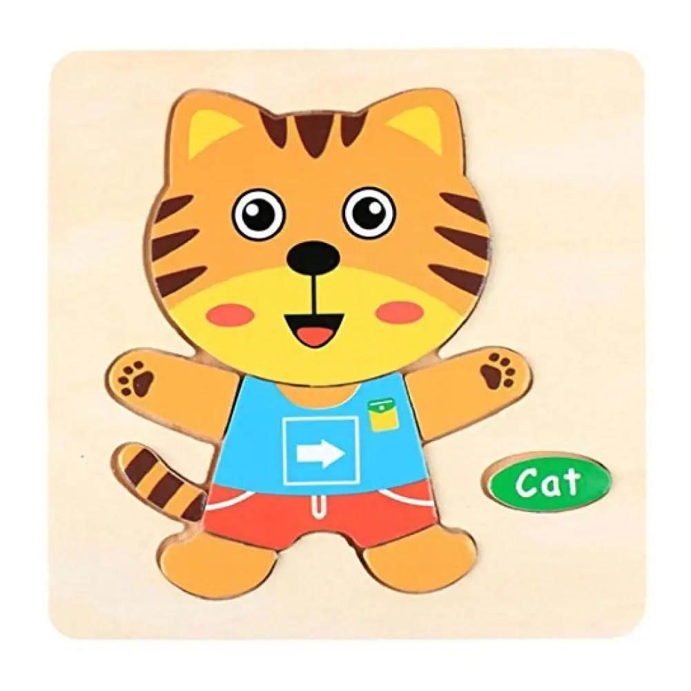 Kitten 1 шт. детские игрушки Мультяшные 3D детские игрушки-головоломки животные деревянные головоломки детские развивающие игрушки для детей подарок - Цвет: Kitten