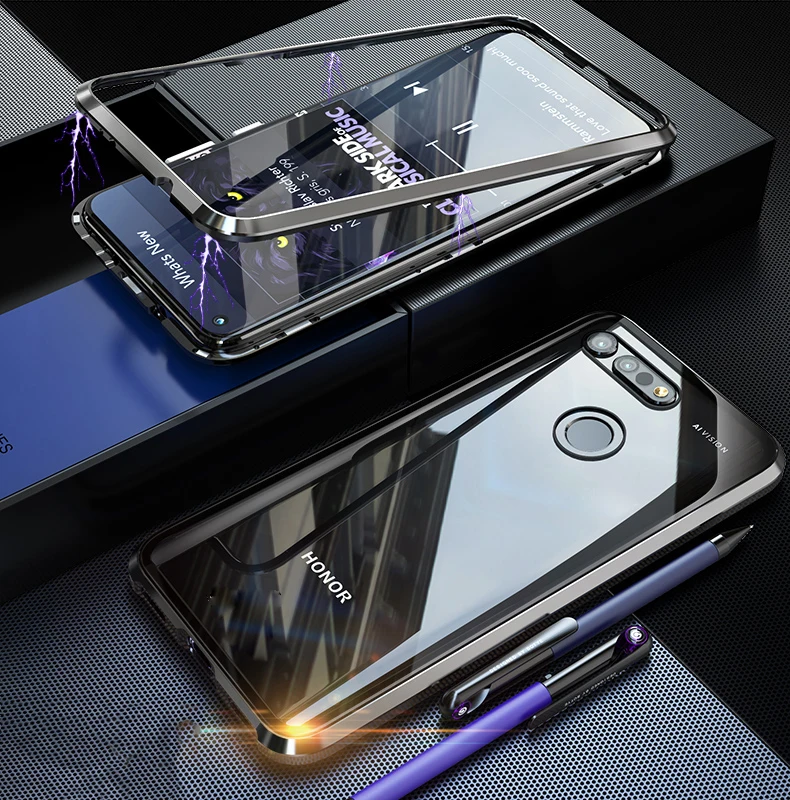 Для huawei Honor View 20 V20 Магнитный чехол 360 Передний+ задний двухсторонний 9H чехол из закаленного стекла для huawei Honor V20 металлический бампер