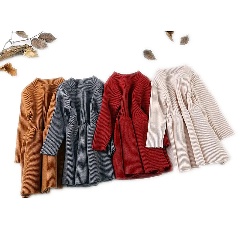 Зимняя одежда для девочек Детские шерстяные вязаные пуловеры Платья Однотонное