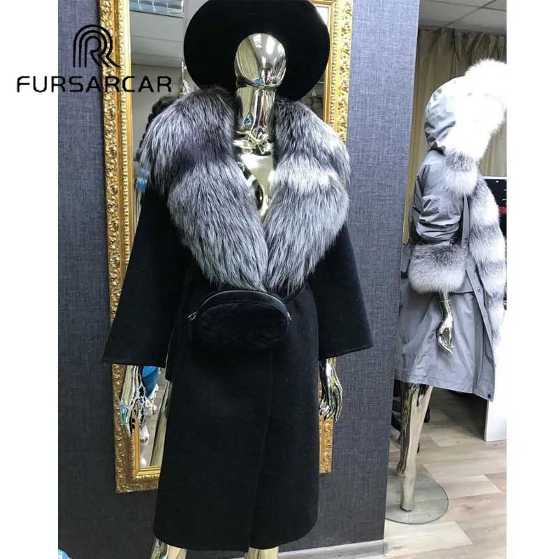 Роскошное Женское пальто из натурального меха FURSARCAR новый стиль шерстяное