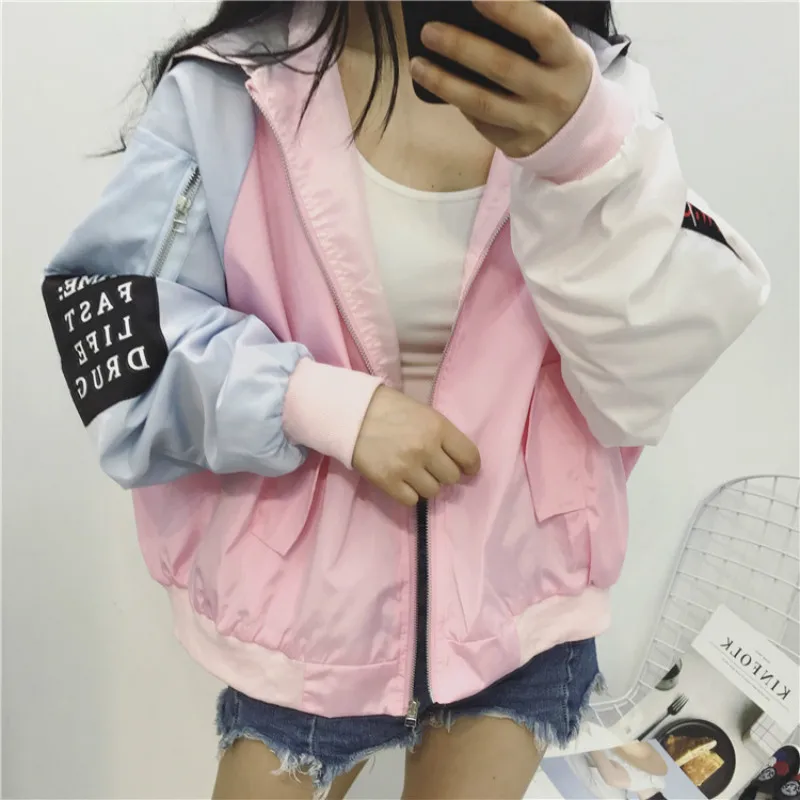 Куртки женские Harajuku в Корейском стиле свободные трендовые Лоскутные женские s одежда Высокое качество универсальные повседневные молнии шикарные Весенние Новые