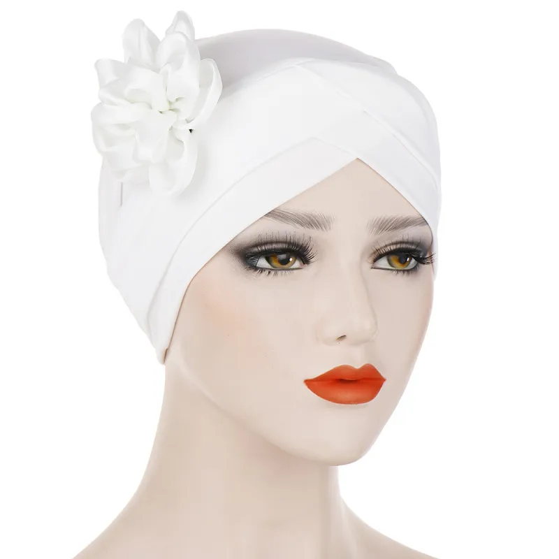 

New Women Cotton Silky Big Flower Cross Turban Hat Chemotherapy Chemo Skull Beanies Hijab Headwear For Cancer Hair Accessories