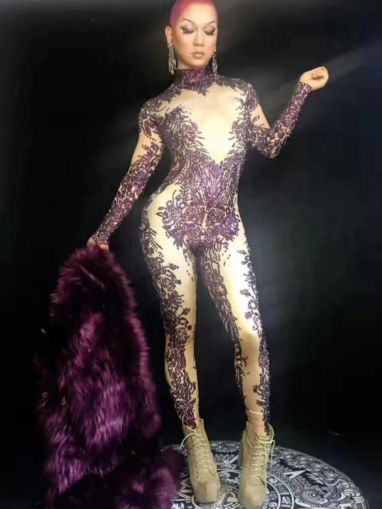 3 вида цветов блестящие стразы обтягивающий комбинезон для ночного клуба сцены