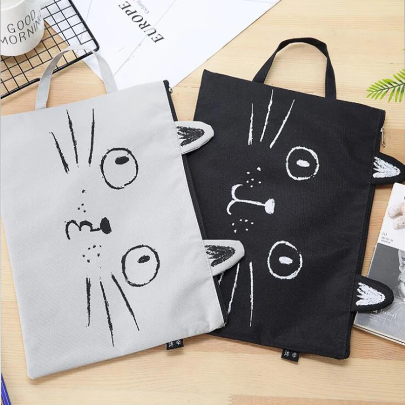 Милый Кот молния холст файл Даг студентов канцелярские принадлежности мультфильм бумажная коробка для хранения школьная сумка офисные принадлежности