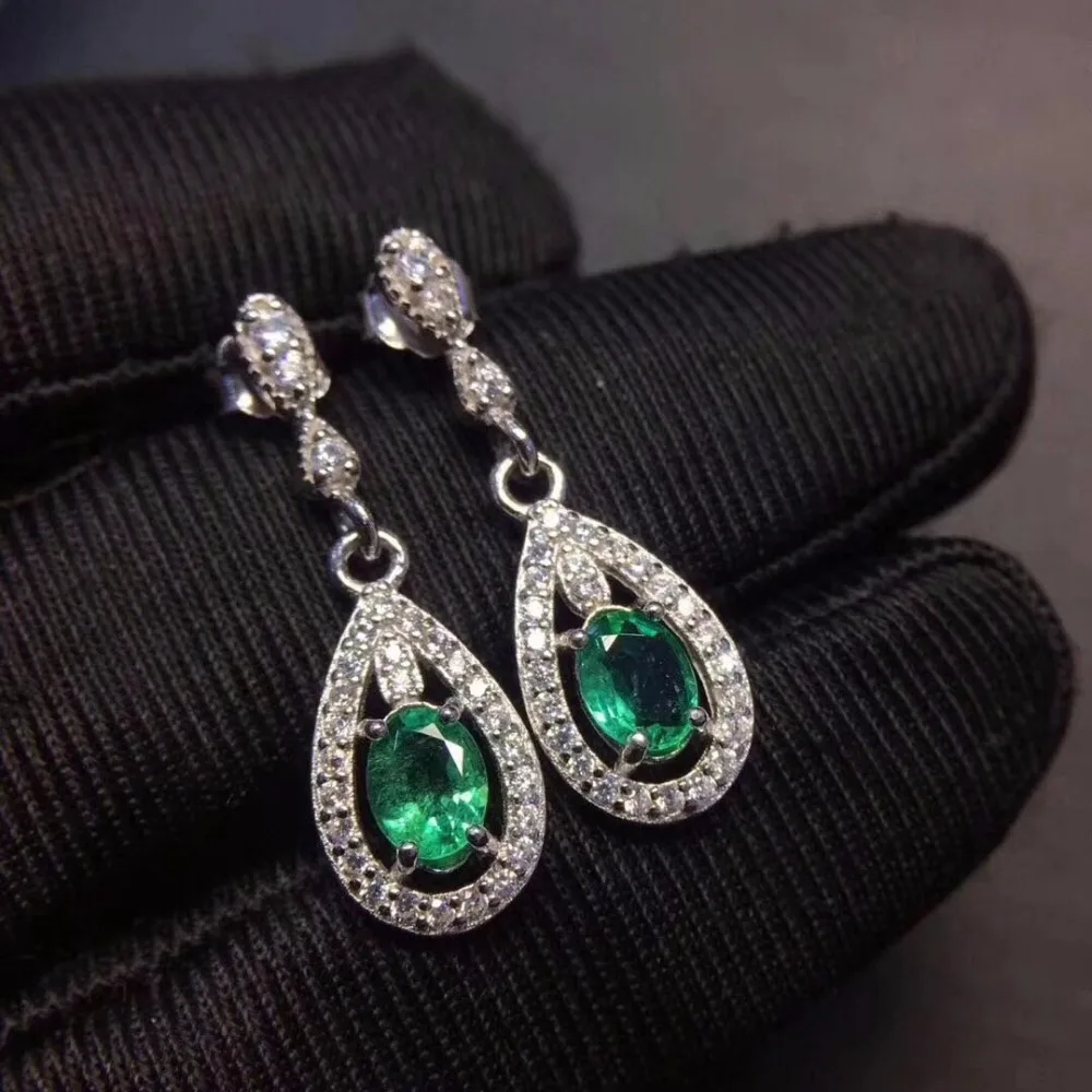 Jewelry Luxury Pear Created Green Emerald Earrings Solid 925 Sterling Silver Vintage | Stud