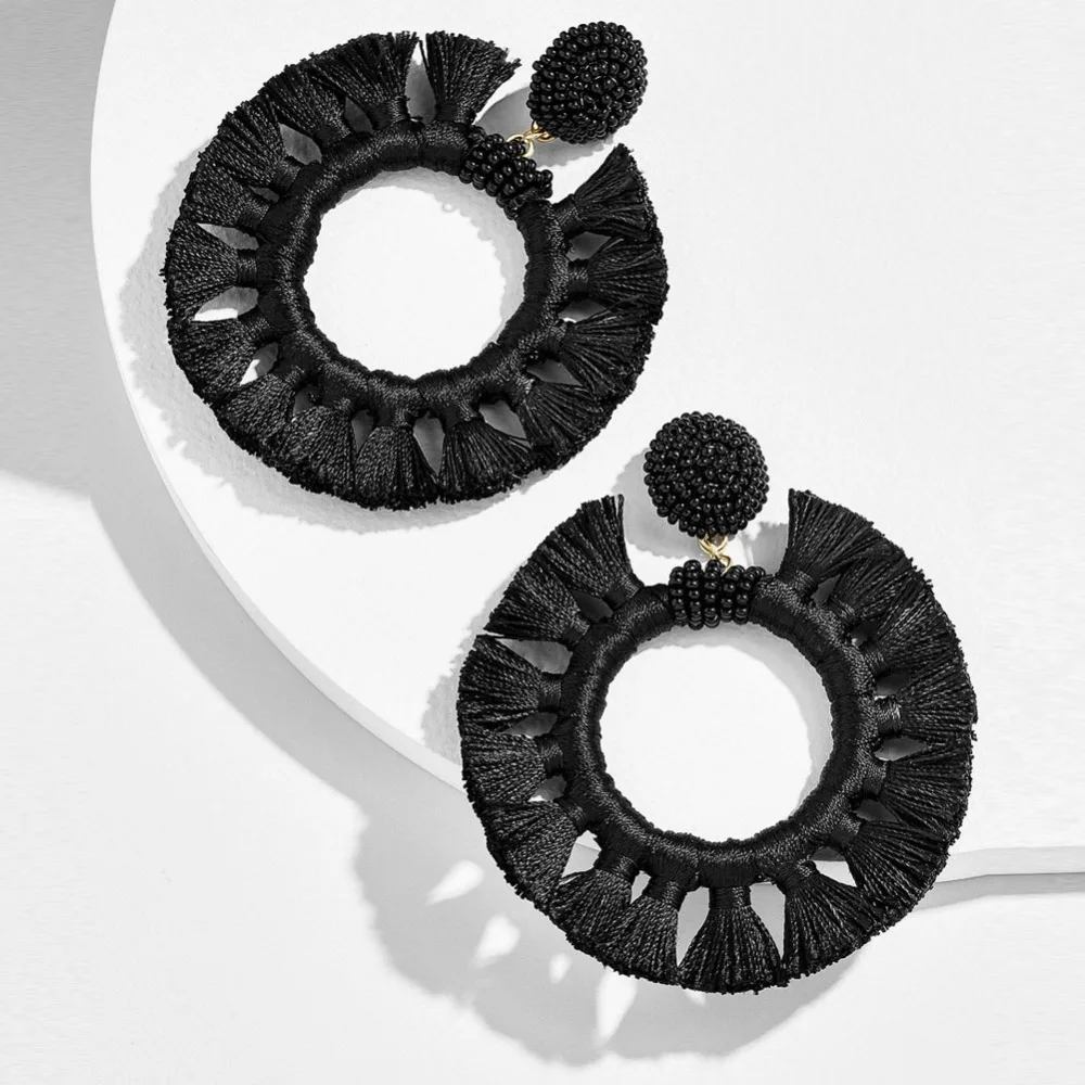 Серьги с бахромой в этническом стиле Girlgo Boho, большие кисточки,, ручная работа, большие бусины, массивные серьги, вечерние Висячие висячие серьги, подарок