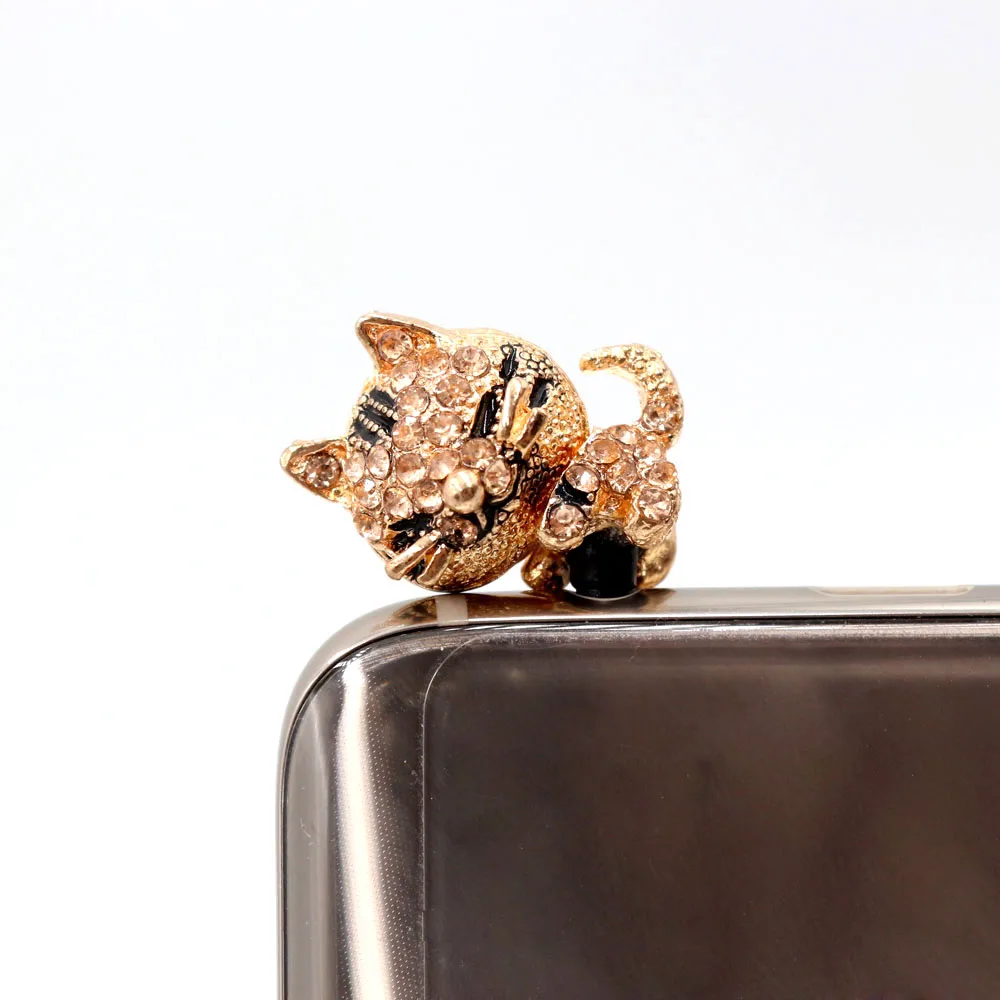 

Korea Full of Diamond Jewelry Sleepy Little Cat Phone Dust Plug For Iphone and All 3.5mm Earphone Plug Smart Phone