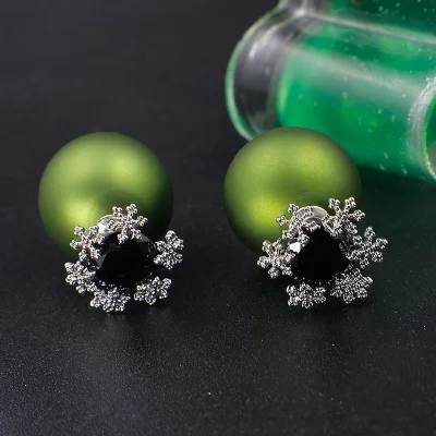 Silver-black-Green Новые модные серьги-гвоздики для женщин, красный круглый шар, свинка, геометрические вечерние серьги, подарок на свадьбу,, ювелирные изделия для ушей - Окраска металла: Silver-black-Green