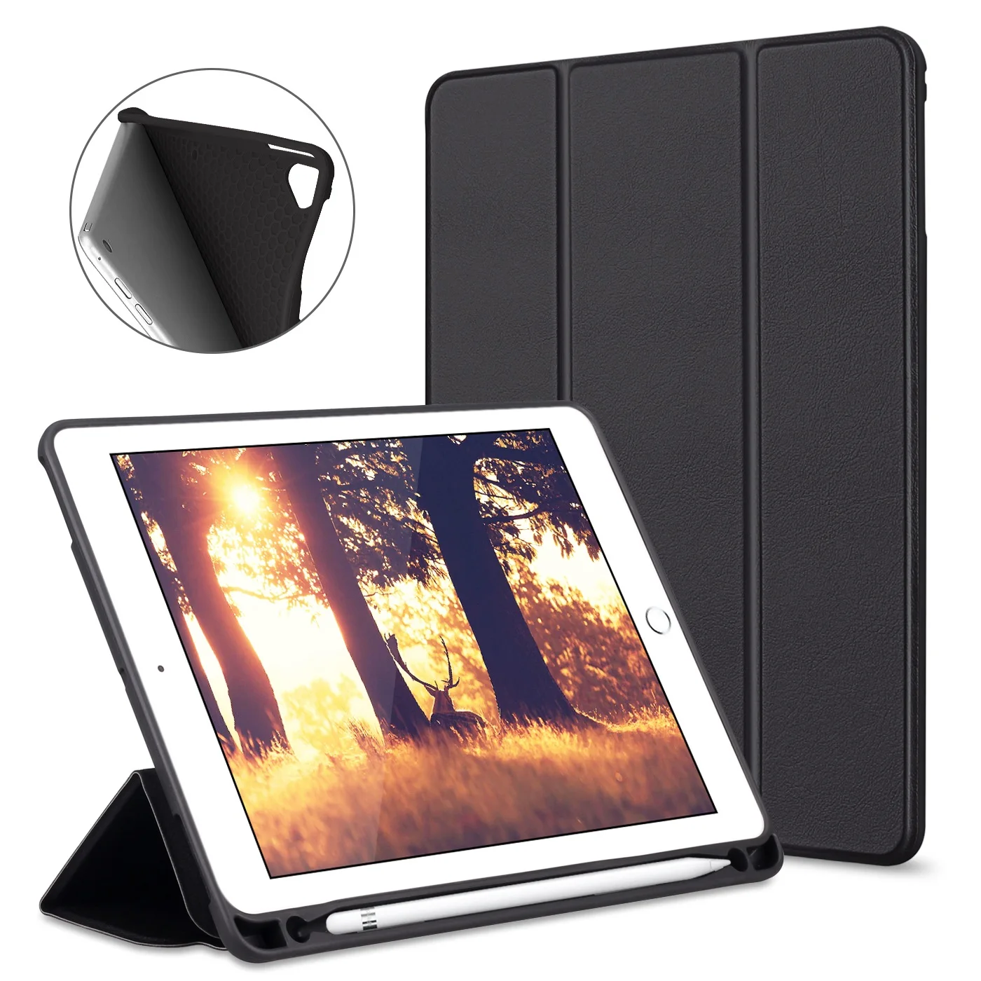 black Смарт-чехол GOOJODOQ для iPad 9,7 Pro 9,7 с держателем карандаша, силиконовый мягкий чехол для iPad Air 2 Air 1 6th Gen, чехол Funda - Цвет: black