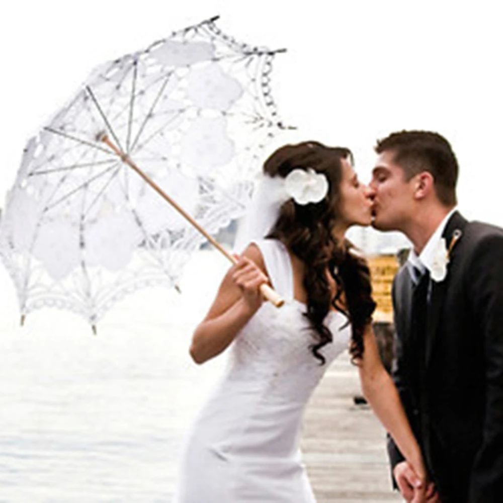 Модный кружевной зонт хлопковый Зонт с вышивкой Свадебный белого цвета и