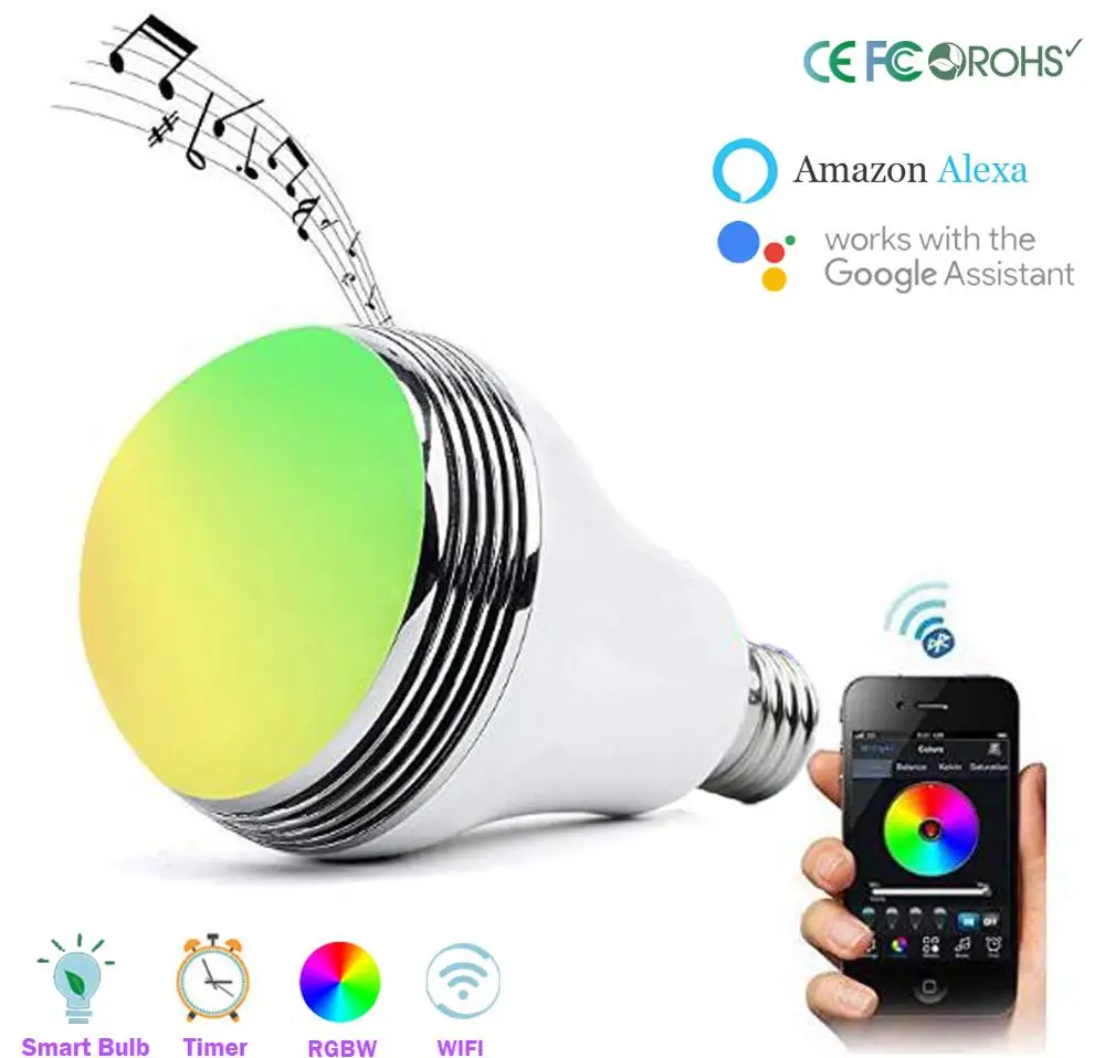 Умная светодиодная лампочка с Bluetooth динамиком 7 Вт E27 RGB меняющая музыкальную