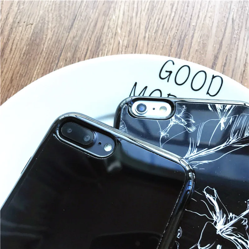Fashion Mirror Flowers Phone Cases for iPhone 6 Case For Apple iphone 6S 7 Plus 6SPlus Coque IMD TPU Black Covers Capa Fundas |