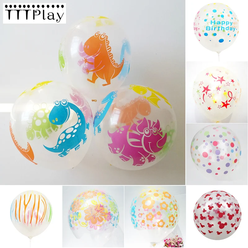 10pcs/lot 12inch Thicken Mixed Color Printing Transparent Balloon Dinosaur Latex Ballon Birthday Decoration Interesting Kid Toys
