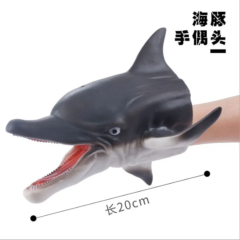 dolphin Реалистичные фигурки динозавров ручные кукольные перчатки виниловые мягкие резиновые животные Акула корова действие голова палец динозавр модель игрушки - Цвет: dolphin