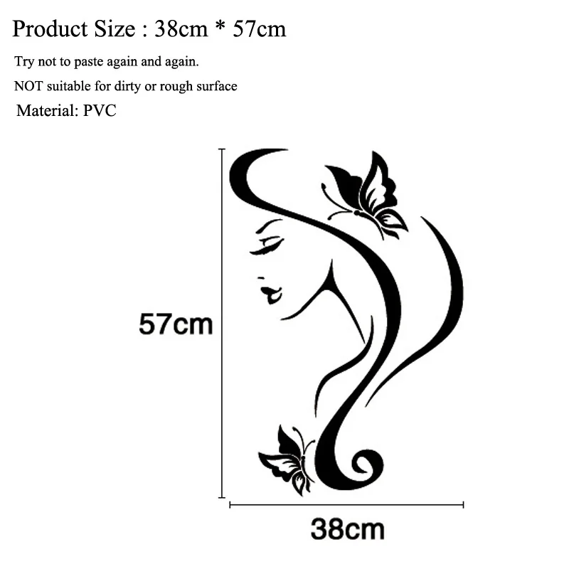 

Sexy Beauty head portrait Wall Sticker Butterflies for home decoration Living room bedroom Mural Decals wallpaper PVC stickers