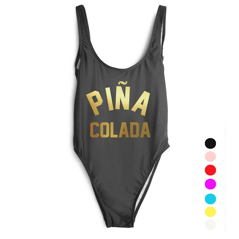 Слитный купальник PINDA COLADA с буквенным принтом женский бикини монокини черный