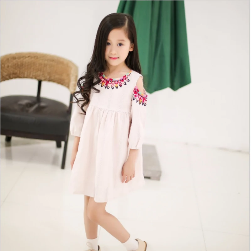 2017 New Girls Puff Sleeve Vintage Floral Print Party Dress Candy Color Spring Summer Cotton Dres | Детская одежда и обувь