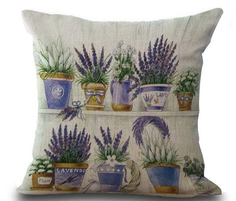 Provence Kissen Лавандовые декоративные подушки диванные чехлы винтажные подушки цветы Льняные декоративные подушки украшения для дома подушки - Цвет: 18