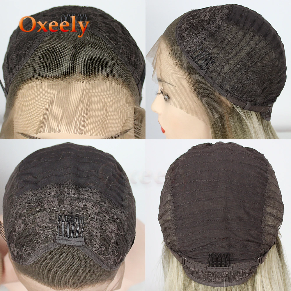 Oxeely Природных Прямо Синтетические волосы на кружеве парик Ombre коричневый светлые парики для Для женщин мягкие волосы жаропрочных волос