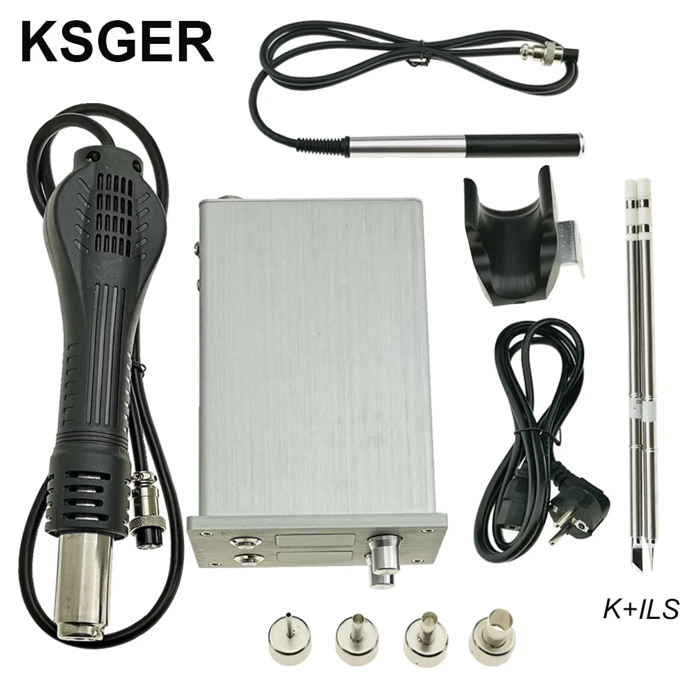Sets 1 KSGER T12 паяльник станция 2 в 1 SMD горячего воздуха пистолет для пайки и распайки DIY наборы вакуумный Электрический STM32 контроллер OLED - Color: Sets 1