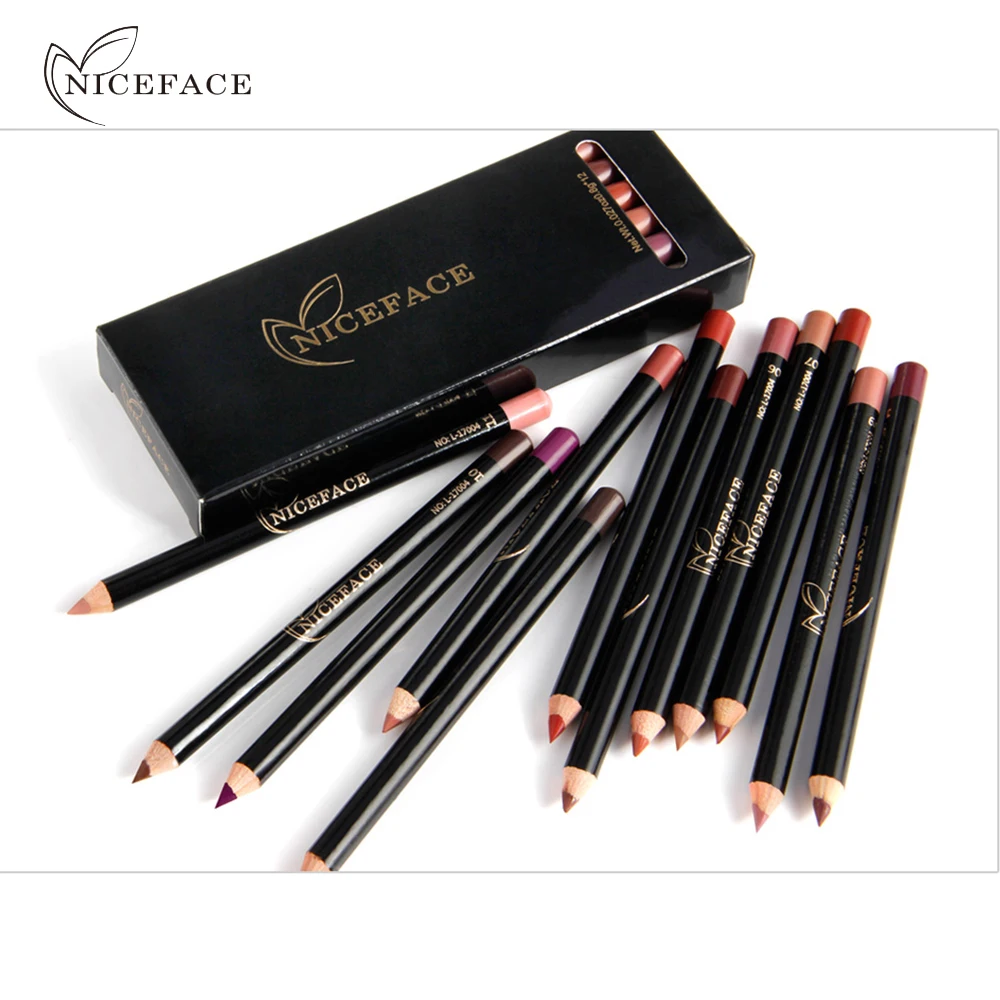 Niceface Pro 12 шт./компл. Цвета Водонепроницаемый с контурным карандашом для губ с длинным рукавом, длительного действия, для бровей, губ Косметика Мода Красота макияж Наборы