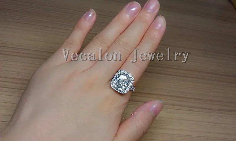 Vecalon Cushion cut 10ct 5A Циркон 192 шт Cz камень 14KT белое золото заполненное обручальное
