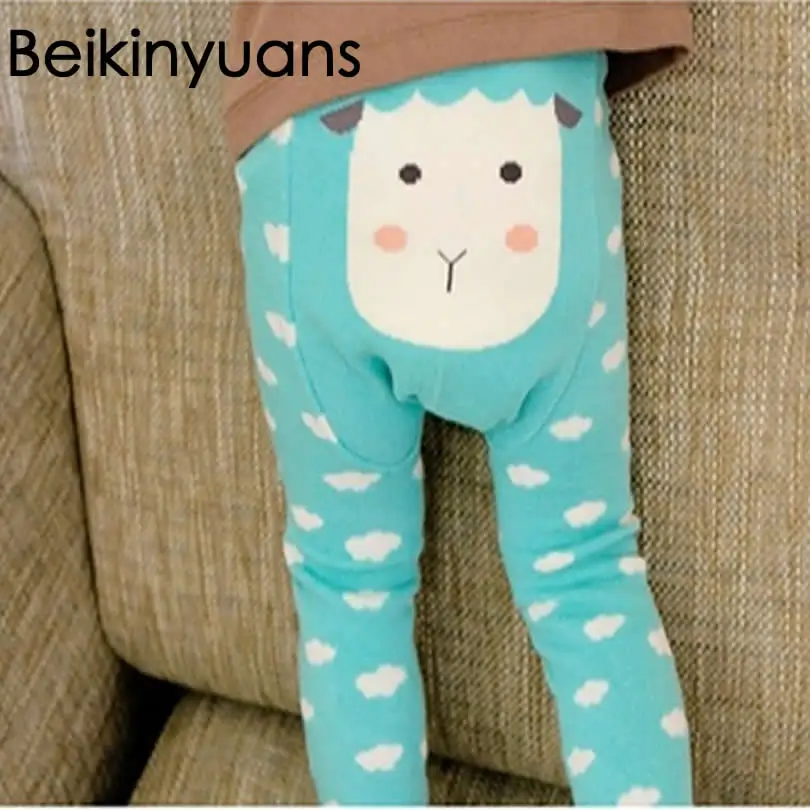 Sky blue sheep Детские леггинсы для малышей Детские штаны из полипропилена хлопковые леггинсы с рисунком для малышей теплые трикотажные леггинсы - Цвет: Sky blue sheep
