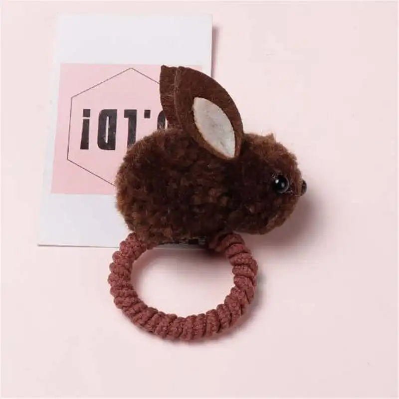 Шоколад Новые милые животные кролик стильные резинки для волос Войлок трехмерный плюшевый ободок с кроличьими ушами для детей аксессуары для волос - Цвет: Шоколад