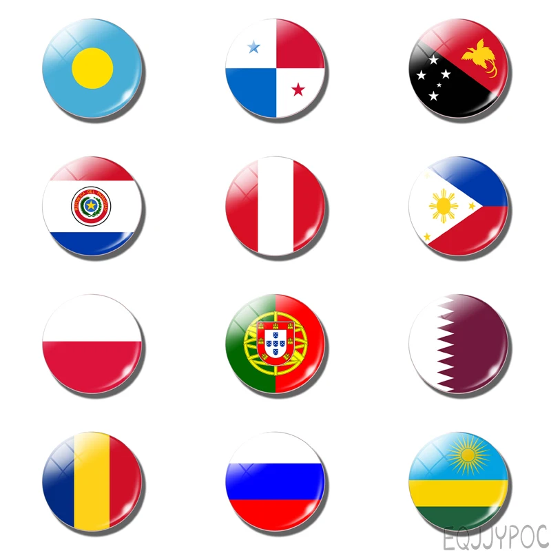 

12pcs Palau Flag 25MM Fridge Magnet Panama Paraguay Peru Poland Flag Glass Note Holder Magnetic Refrigerator Stickers Home Decor