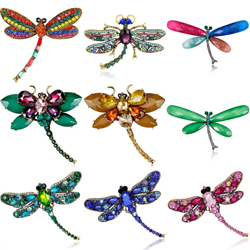 Винтажная брошь в виде стрекозы со стразами и кристаллами для женщин большие