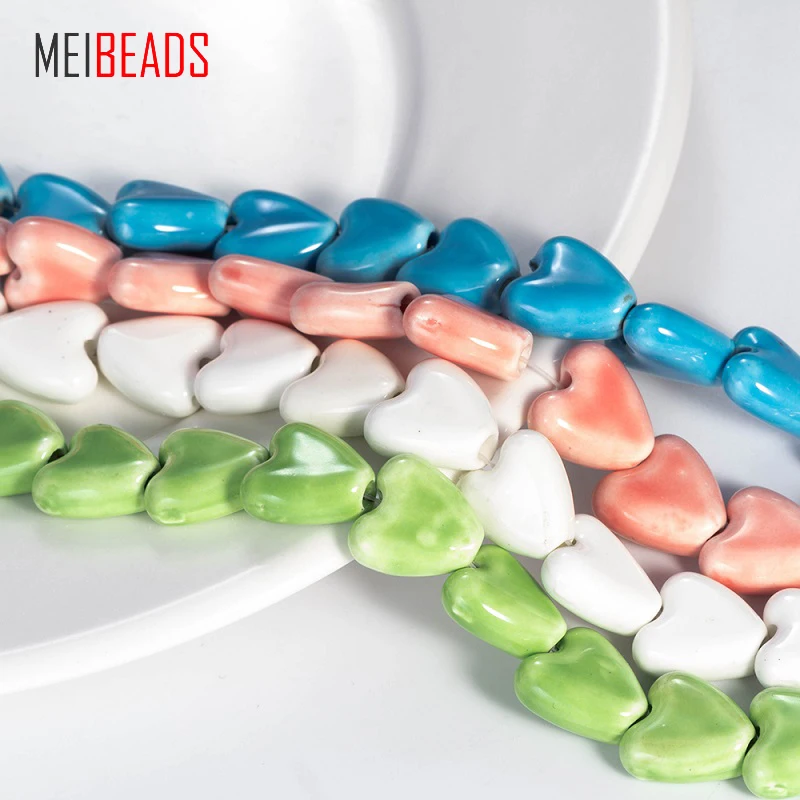 MEIBEADS 15 мм Разноцветные керамические бусины из глазури в форме сердца фурнитура