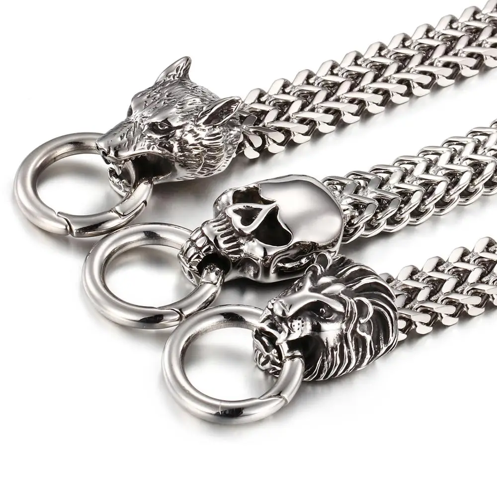 

High Quality Figaro Rolo Chain With Stainless Steel Lion/Skull/Wolf Head Bracelet Fashion Men's Cuff Jewelry 15mm*8.66"