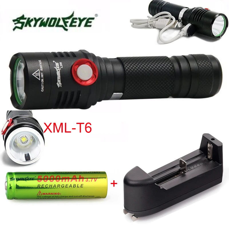 

Super Brigh Zoom 5 Mode CREE XM-T6 LED USB Rechargeable Flashlight Torch Lamp lanterna + 18650 battery+charger