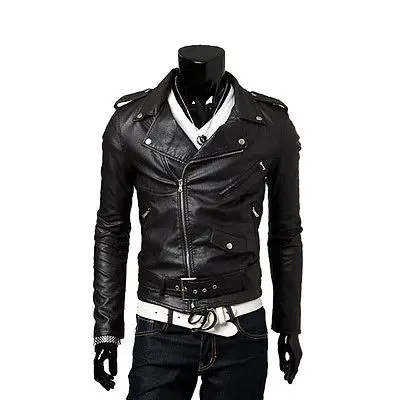 Мужская Шик Опоясанный Дизайн Всадник Slim Fit Пальто Сексуальная ИСКУССТВЕННАЯ