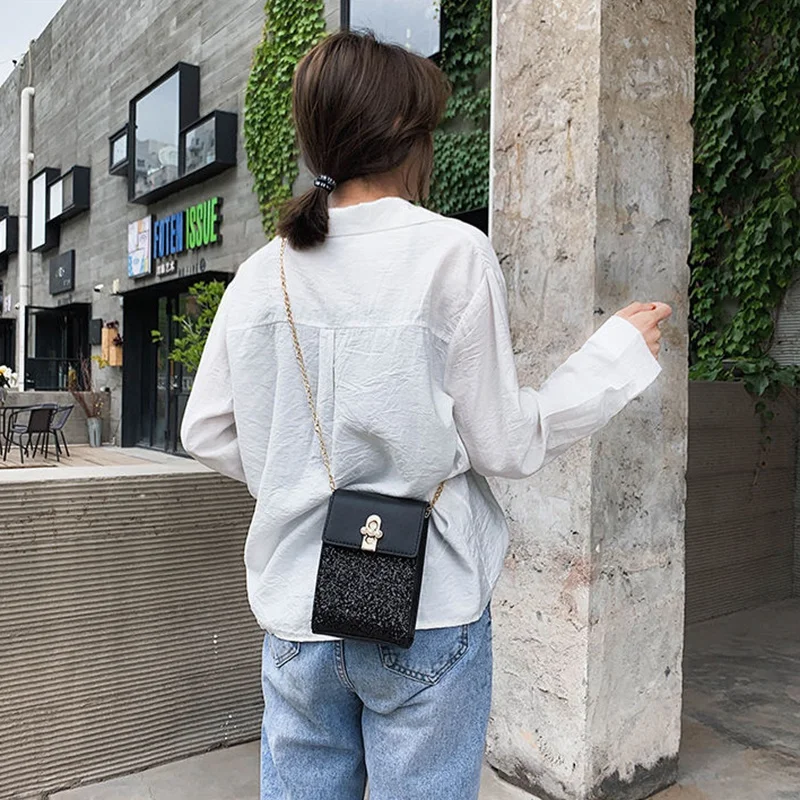 Женская модная маленькая квадратная сумка с блестками и цепочкой через плечо