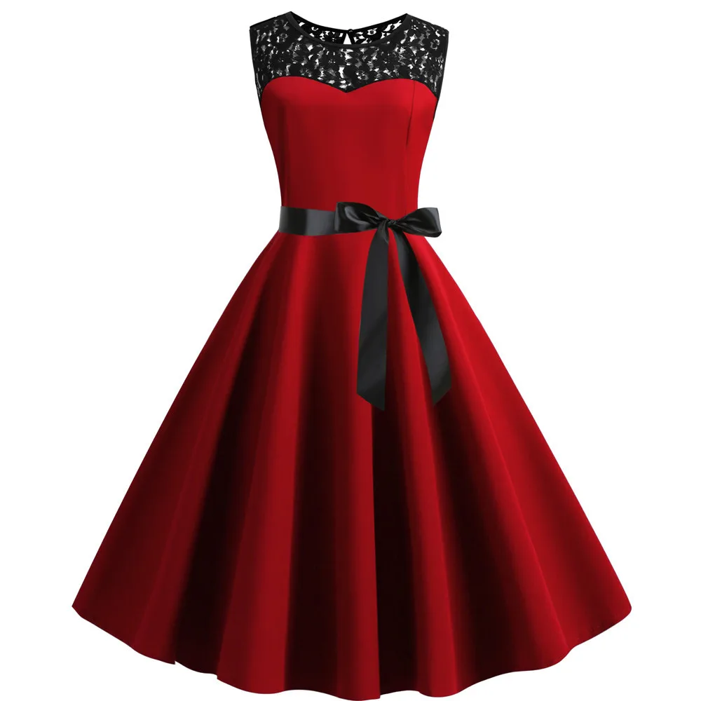 Красное элегантное вечернее платье женское летнее кружевное винтажное Vestidos 50s 60s
