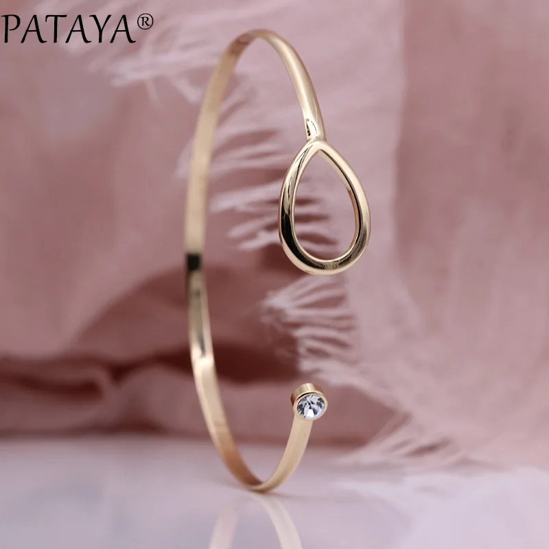 PATAYA, новинка, простой женский браслет, 585, розовое золото, Круглый, белый, натуральный циркон, хорошее, модное ювелирное изделие, милые, вечерние, двойной браслет