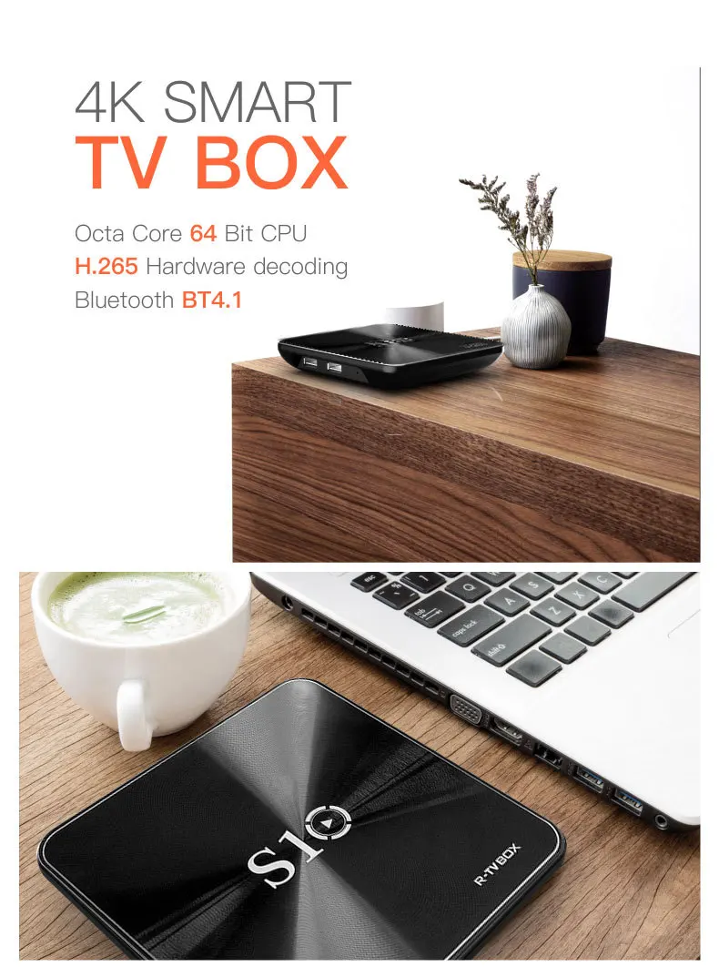 XNLIGOK R-tv BOX S10 3 ГБ DDR4 64 Гб eMMC KD 17,4 Android 7.1.2 Smart tv Box 4K S912 AC wifi