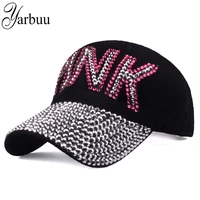 yarbuu lady solid color baseball caps high quality rhinestone cap with letter pink snapback casquette hat for women wholesale