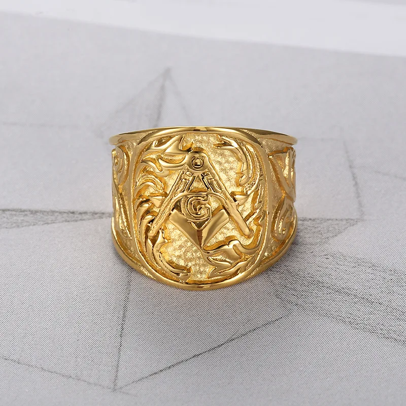 Drop shipping US 7 to 15 size 316L Stainless Steel Ring Popular Gold Embossed Stamped Freemason Masonic New Men's Jewelry | Украшения и