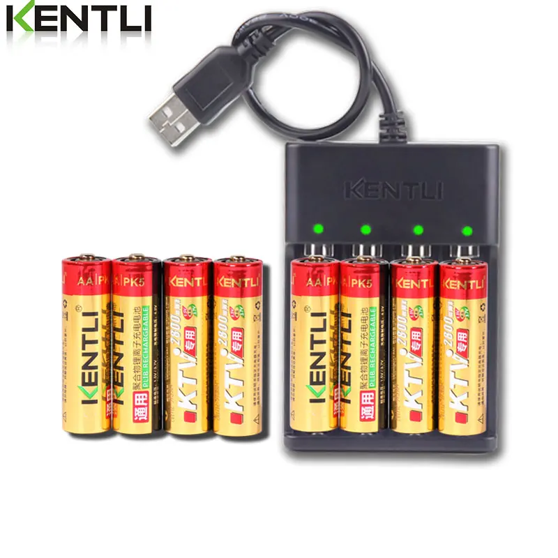 Черный 8 шт. KENTLI 1,5 в AA PK5 2800mWh литий-ионная аккумуляторная батарея+ 4 слота литиевая быстрая AA зарядное устройство - Цвет: Черный