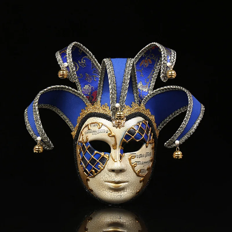 Анфас Для мужчин Venetian Театр Шут Джокер маскарад маска с колокольчиками Mardi Gras