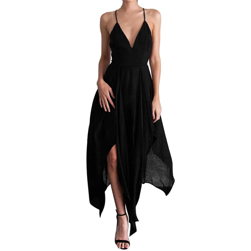 Женское винтажное платье длинное из шифона с глубоким вырезом и открытой спиной